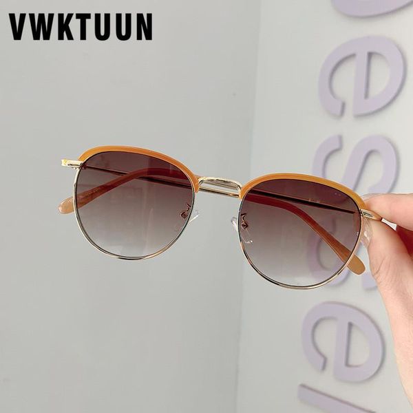 

sunglasses vwktuun vintage round women half frame eyebrow sun glasses for men luxury outdoor sport shades uv400 couple eyewear, White;black