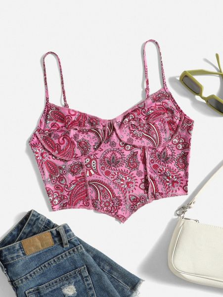 

paisley print asymmetrical hem cami i8ty#, White