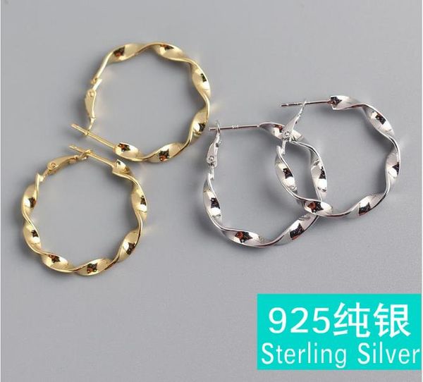 

classic jewelry s925 sterling silver small earring wave ripple hoops huggies, Golden;silver