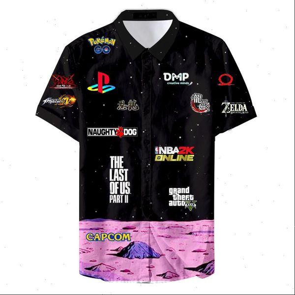 

2021 summer button down collar 5xl game cute pattern men casual shirt drop shipping good quality, White;black