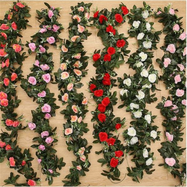 

2.4m 11 heads/9headsroses artificial flower vine silk rose fake flower for wedding decoration artificial vines hanging garland home decor