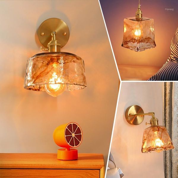 

brass glass wall lamp nordic retro homestay bar restaurant bedside mini wall lamp creative personality coffee shop bedroom1