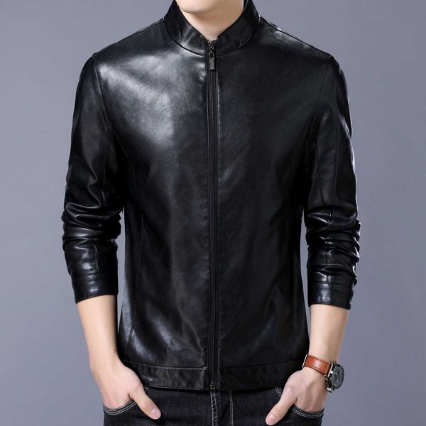 

2021 new men's casual leather coat slim fit korean spring and autumn fashion handsome jacket, Black;brown