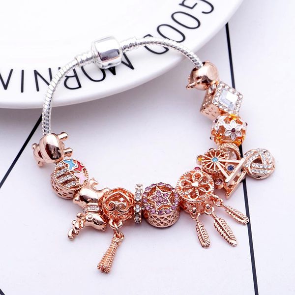 

spring new rose gold diy bracelet charm mix and match valentine's day romantic flower girlfriends bracelet live source, Golden;silver
