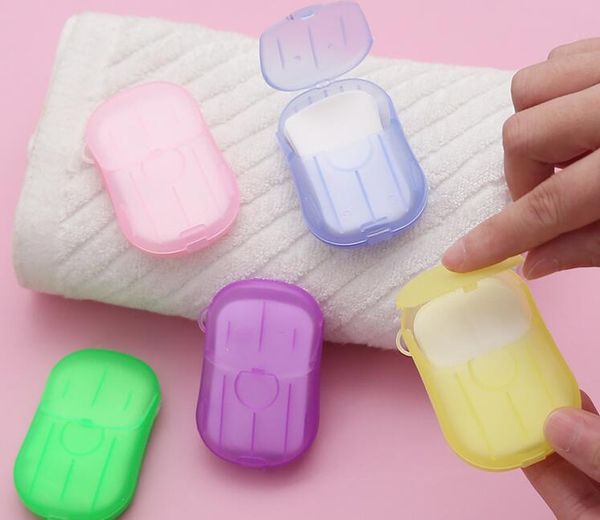 100 set di sapone monouso carta da bagno lavaggio da bagno pulibile tascabile tascabile fetta profumata 20pcs / pack fogli con scatola schiuma di sapone in scaglie di carta