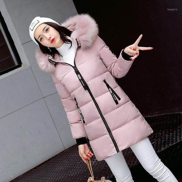 

2021 new parka women winter long coats cotton casual fur hooded jackets women thick warm winter parkas female overcoat coat1, Black