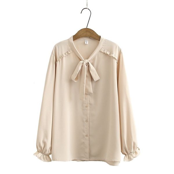 

blouse female chiffon big sleeve, solid sleeves, white khaki with bow f9tj