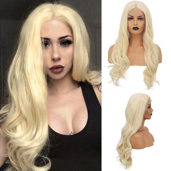 

charisma long wavy hair 613 blonde wig synthetic lace front wig middle part high temperature fiber cosplay wigs for women, Black;brown