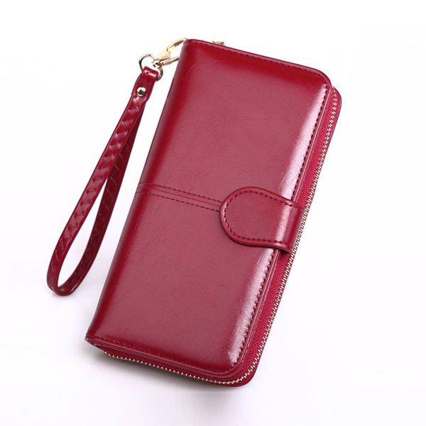 

pu leather women's wallets new solid color large capacity purses for women coin purses female retro long zipper wallet phone bag c1115, Red;black