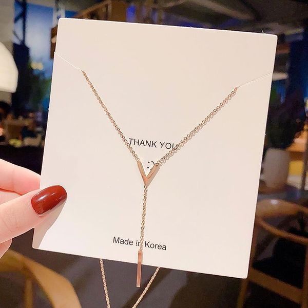 

chokers tassels pendant necklace for women collier wholesale collar korean style collares v letter design brief jewelry 148, Golden;silver