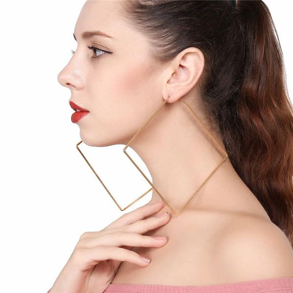 

2021 new european hyperbole large square circle hoop earrings for women statement jewelry geometric rhombus earrings brincos, Golden;silver