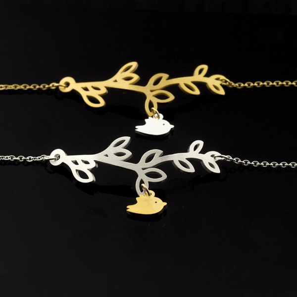 

girls cute for branch bird women charm bracelets gold silver color stainless steel chain female bracelet fashion wedding