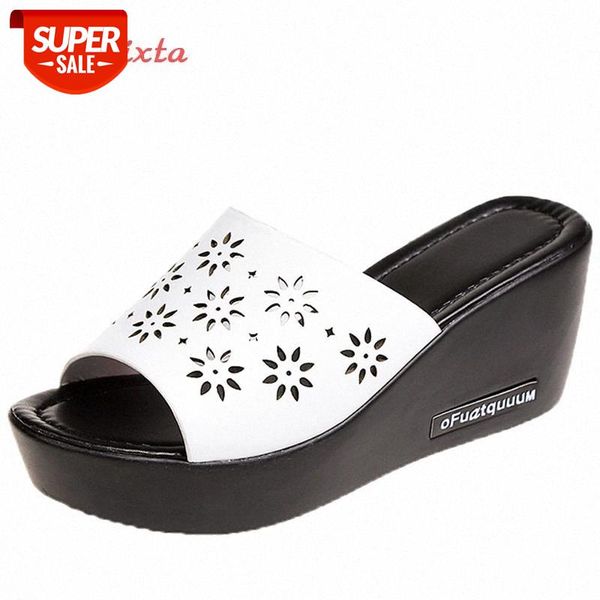 

aphixta platform slippers women wedge slides fish mouth sandals leather wedges high heels sandals peep toe slipper woman shoes #al9b, Black