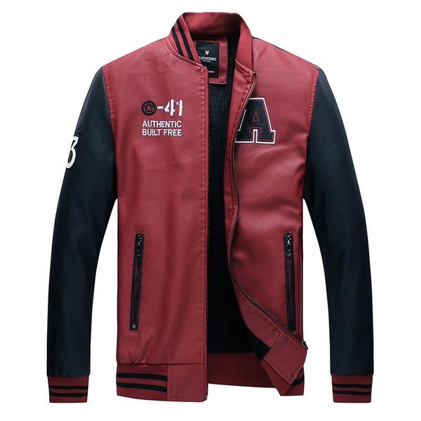 

baseball jackets coats winter leather jacket men faux leather thick warm fleece pu motorcycle jaqueta couro, Black