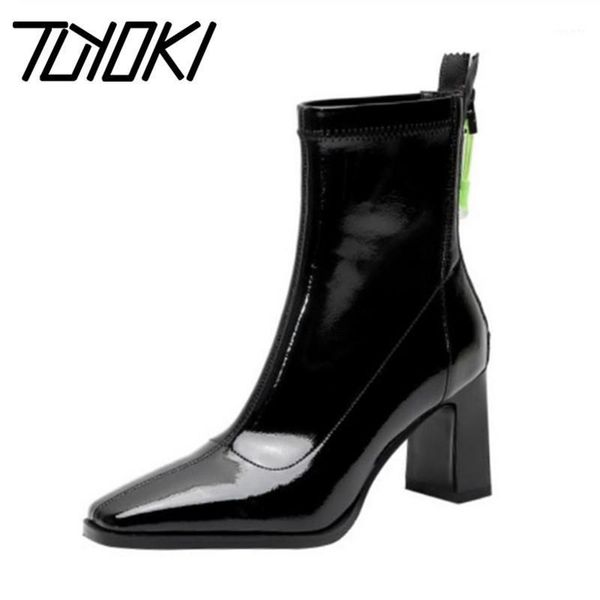 

tuyoki women ankle boots new fashion high heel winter shoes woman zipper office lady warm square toe footwear size 33-401, Black