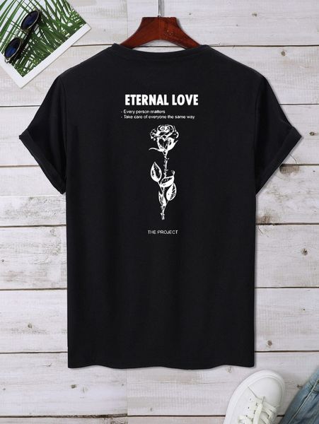 

men slogan and rose graphic tee u90w#, White;black
