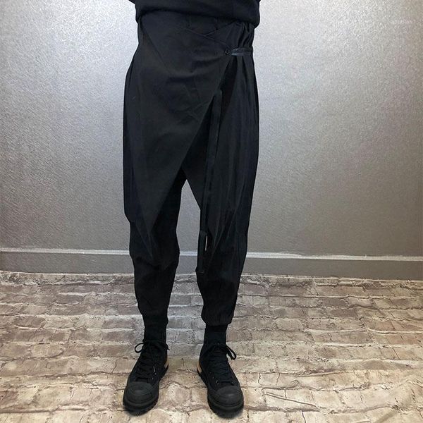 

men's pants 2021 hair stylist simple harem men tide brand personality irregular crotch loose feet singer costumes1, Black
