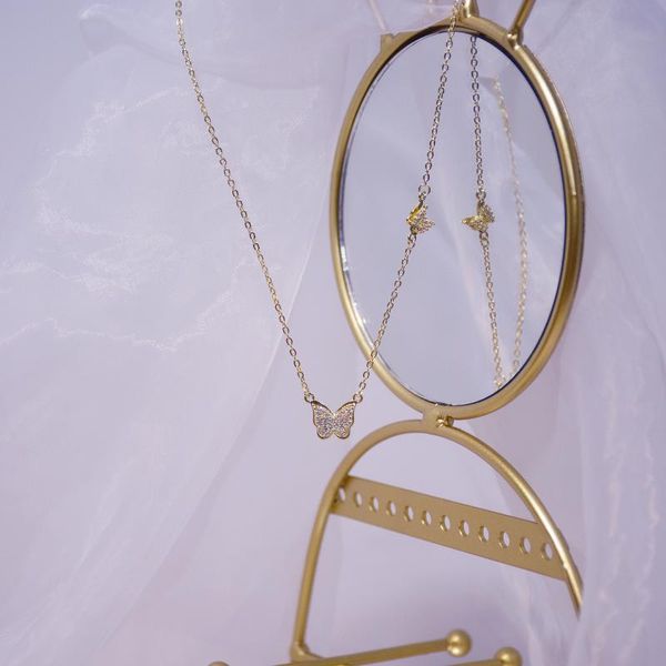 

design sense micro inlaid with a zircon, exquisite full diamond butterfly fairy short ins net red ladies necklace clavicle chain, Silver