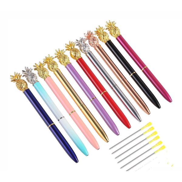 

2018 new designer creative pineapple head metal ballpoint pens fashion luxury pen chrismas gift weddingoffice school wrinting tool fqlx2, Blue;orange