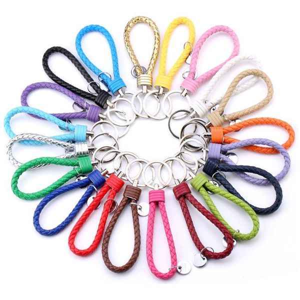 

10pcs pu leather keychain car keyrings men women keychain braided woven rope bts keychain diy bag pendant key chain hold qyljxv