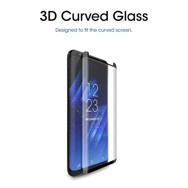 3D Kavisli Telefon Kılıfı Temperli Cam Ekran Koruyucu Samsung Galaxy S8 S9 Artı S10 9 H Patlama Korumalı Parlak Anti Scratch Film