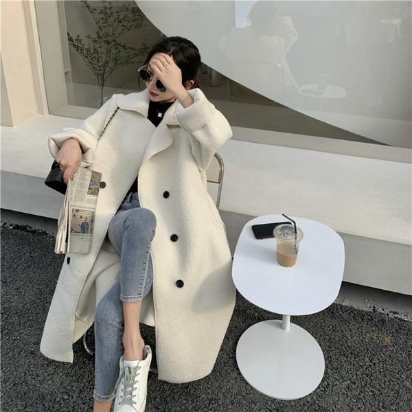 

2020 winter fashion lamb fur long coat outwear women plus size long sleeve elegant thickened coats and jackets with sashes1, Black