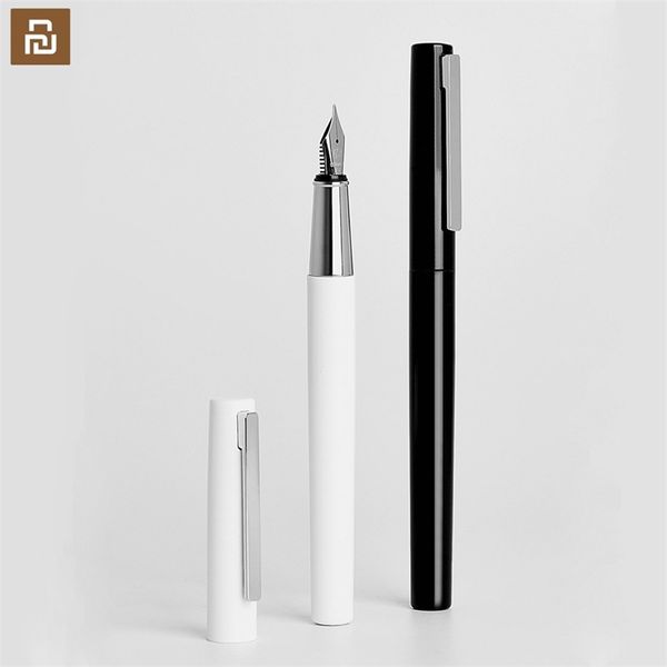youpin kaco BRIO Schwarz/Weiß Füllfederhalter mit Tintenbeutel, Aufbewahrungstasche, Box, 0,3 mm Spitze, Metall-Tintenstift zum Schreiben von Signierstiften Y200709