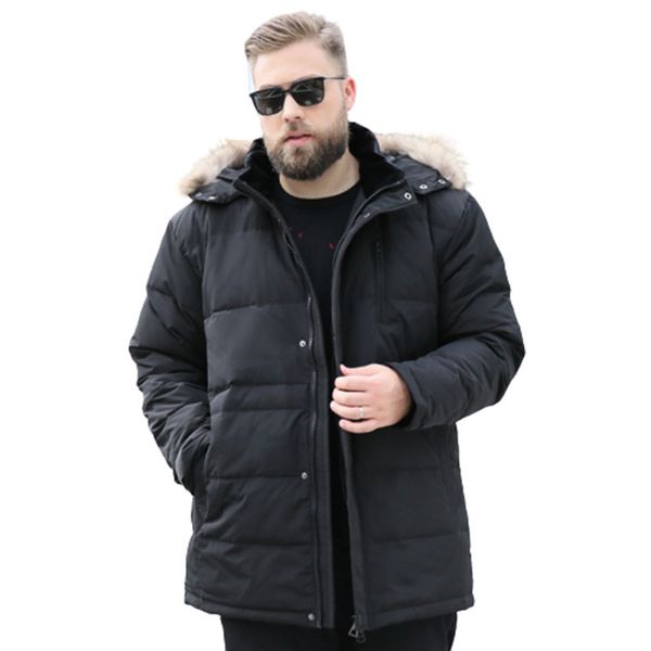 

winter men's fur collar big size plus fertilizer to increase down jacket warm-proof clothing long coat cwgz, Black