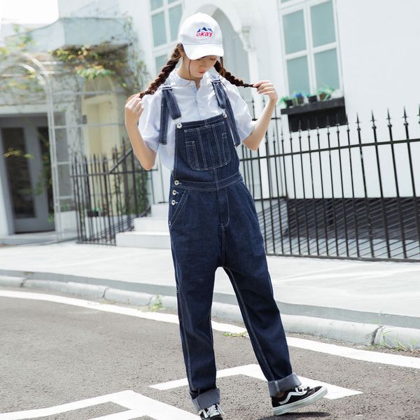 

new denim 2020 high-waisted korean women's casual savage pants loose female bib size workwear d9fd, Blue