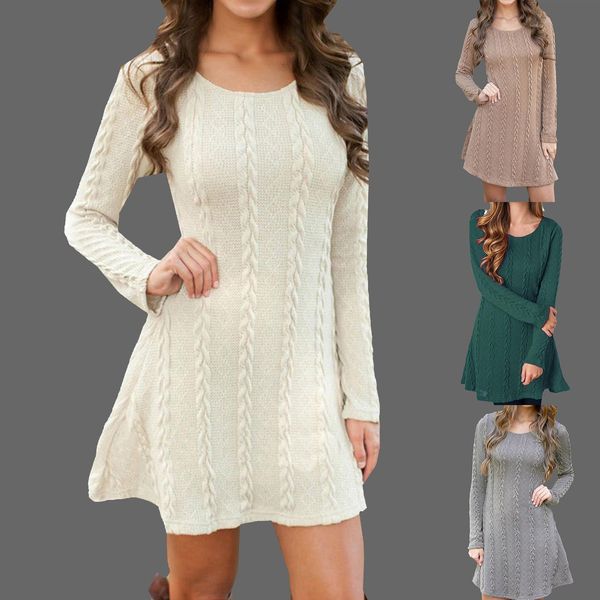 

es autumn winter casual long sleeve o neck twist knitted a-line sweater women clothing pull femme 2021, Black;gray