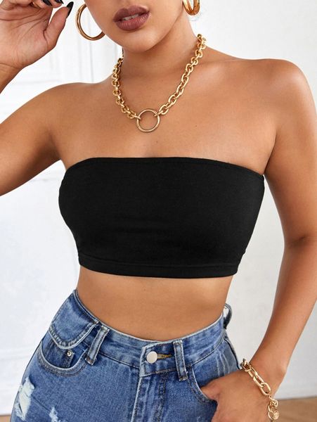 

solid crop bandeau f19e#, White