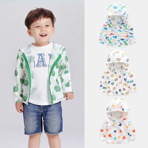 

jackets baby boys summer sunscreen outerwear kids casual hooded children girls sun protection clothes coat 1 to 6 t, Blue;gray
