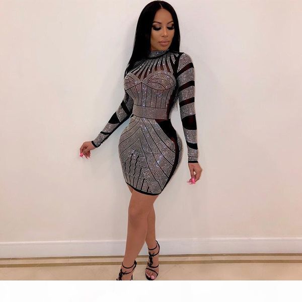

fashion-women new style night club fashionable set auger round collar european and american wind dresses, Black;gray