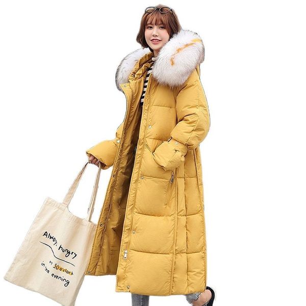 

2021 new korean version of thick fur collar on the knee female jacket fashion woman parkas long winter jackets cvj4, Black