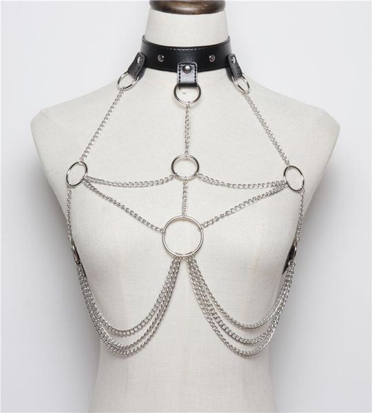 

belts 2021 leather harness chain belt for women garter chest punk goth bondage waist bra cage straps, Black;brown