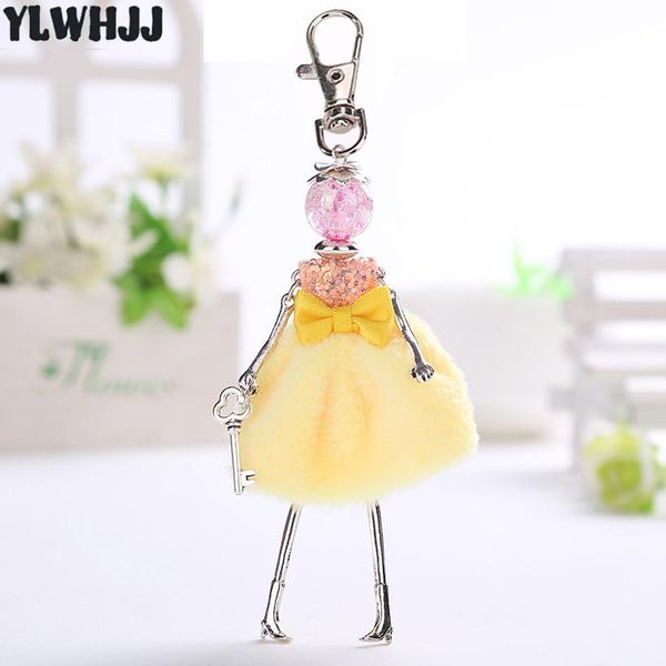 

ylwhjj brand new lovely car bag doll keychain women pendant girls key chains fashion red yellow dress pearl statement jewelry wmtpde