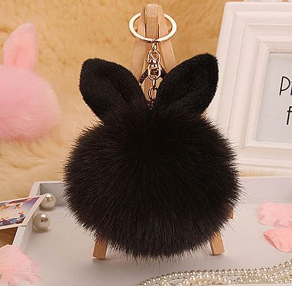 

women girls fluffy faux fur rabbit ear pompom ball handbag pendant car key chain women girls sqcaok