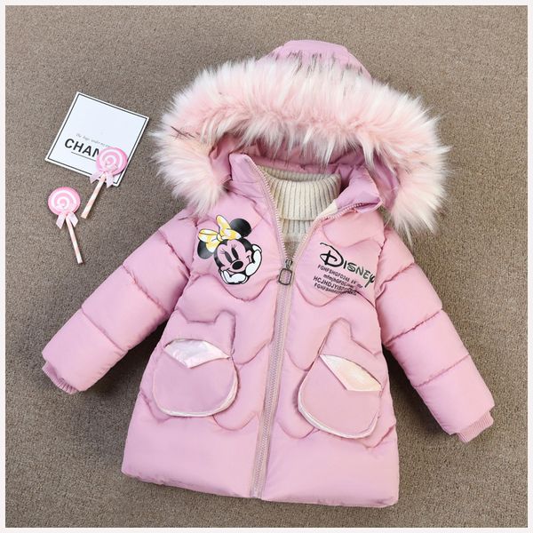 

girls' 2020 new winter plush baby padded jacket medium length down cotton clothes cartoon children's, Blue;gray