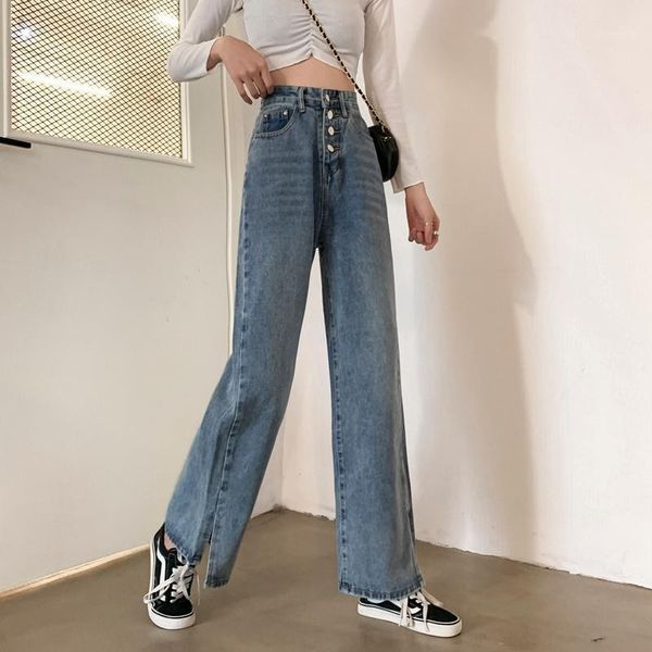 

make firm offers significant tall waist jeans women loose straight split drape wide-legged pants pants of mop the floor1, Blue