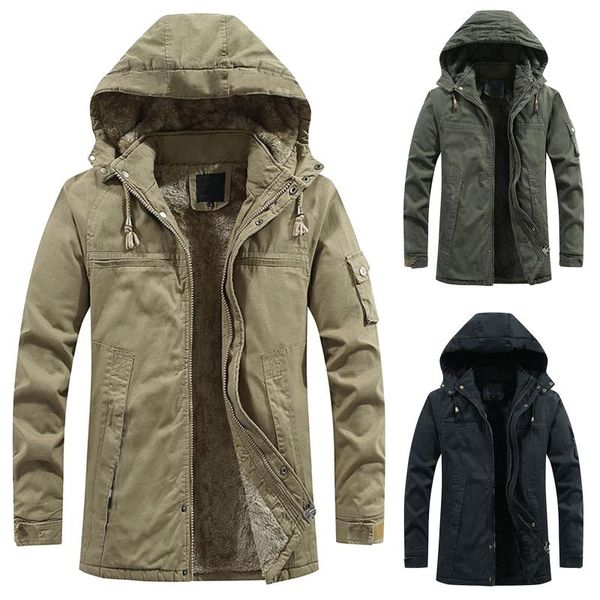 

2020 new men winter warm hooded softshell for windproof soft coat shell jacket winter men's down jacket long coat men, Tan;black