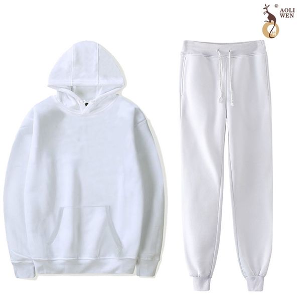 

aoliwen brand tracksuit men sets winter hoodies pants 2 piece set fashion hoody men sweatshirt sport joggers sweatpants suit 201109, Gray