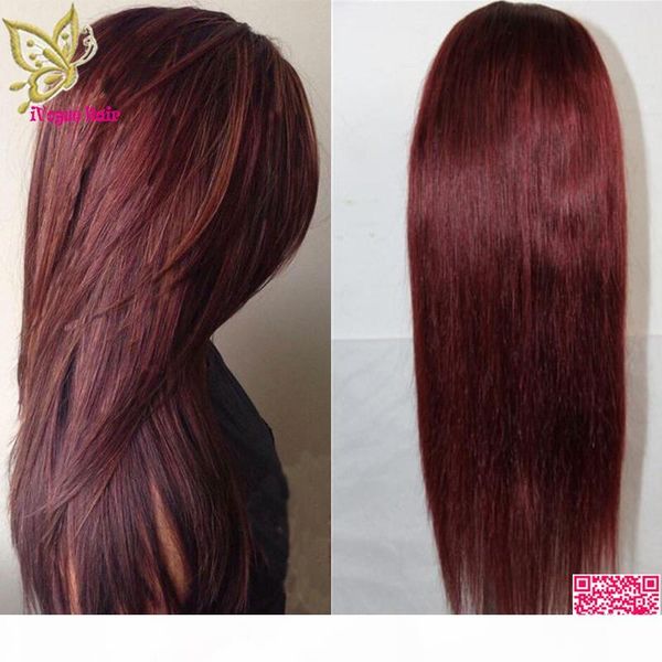

burgundy lace front wig brazilian human hair silky straight full lace wig for balck women lace front human hair wigs #99j, Black;brown