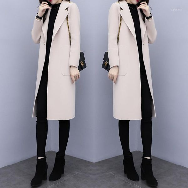 

winter beige elegant wool coat women korean fashion black long coats vintage minimalist woolen overcoat camel oversize outwear1