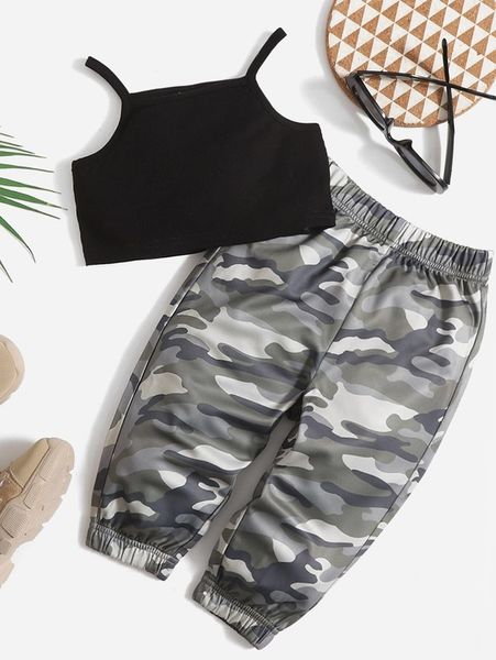 

baby cami & camo print pants set she, White