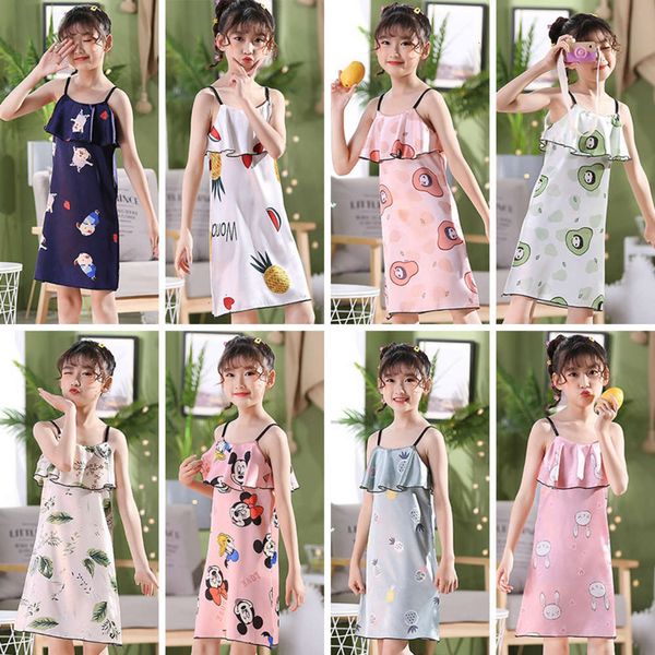 

skirt silk suspender lovely sweet girl's nightdrs cartoon children's summer home cloth, Blue;red