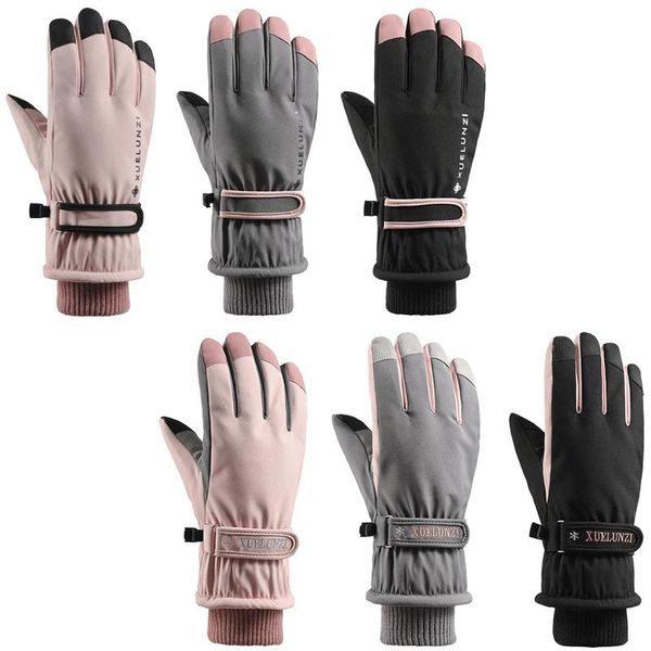 

winter thicken fleece lining ski gloves women sports snowboard mittens warm waterproof windproof skiing handschoenen hiver, Blue;gray