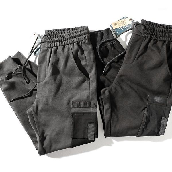 

2020 autumn winter sport cargo sweatpants men's loose black trousers multi-pocket casual sweatpants knitted terry 100% cotton1