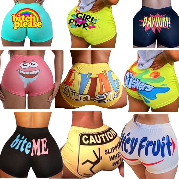 New Women Shorts Carta Carta Impressa Ruos de Fashion Sexy Sports Sports Surquitos Mini cal￧as de ioga roupas de exerc￭cios sexy