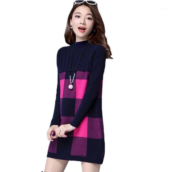 

new women sweater dress new autumn winter pullover half-neck cashmere sweater plus size loose knit mini dress women k7821, Black;gray