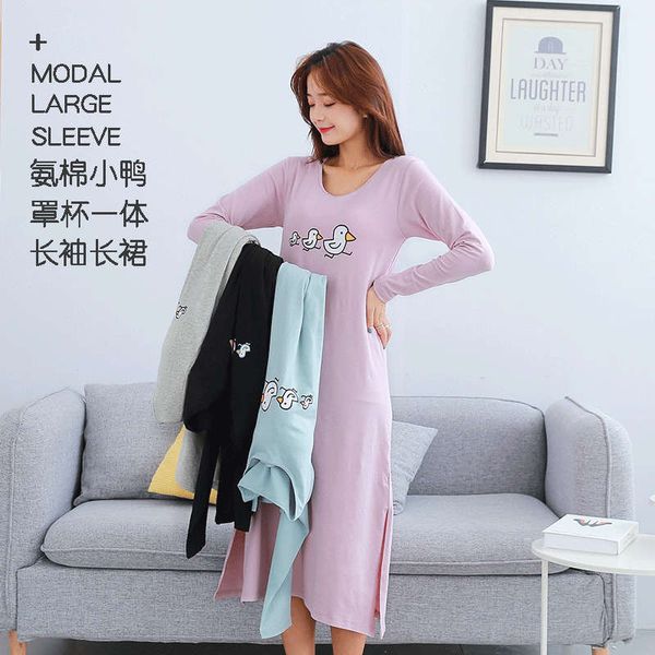

2020 new cartoon duckling cup one piece sleeve long skirt, Black;gray